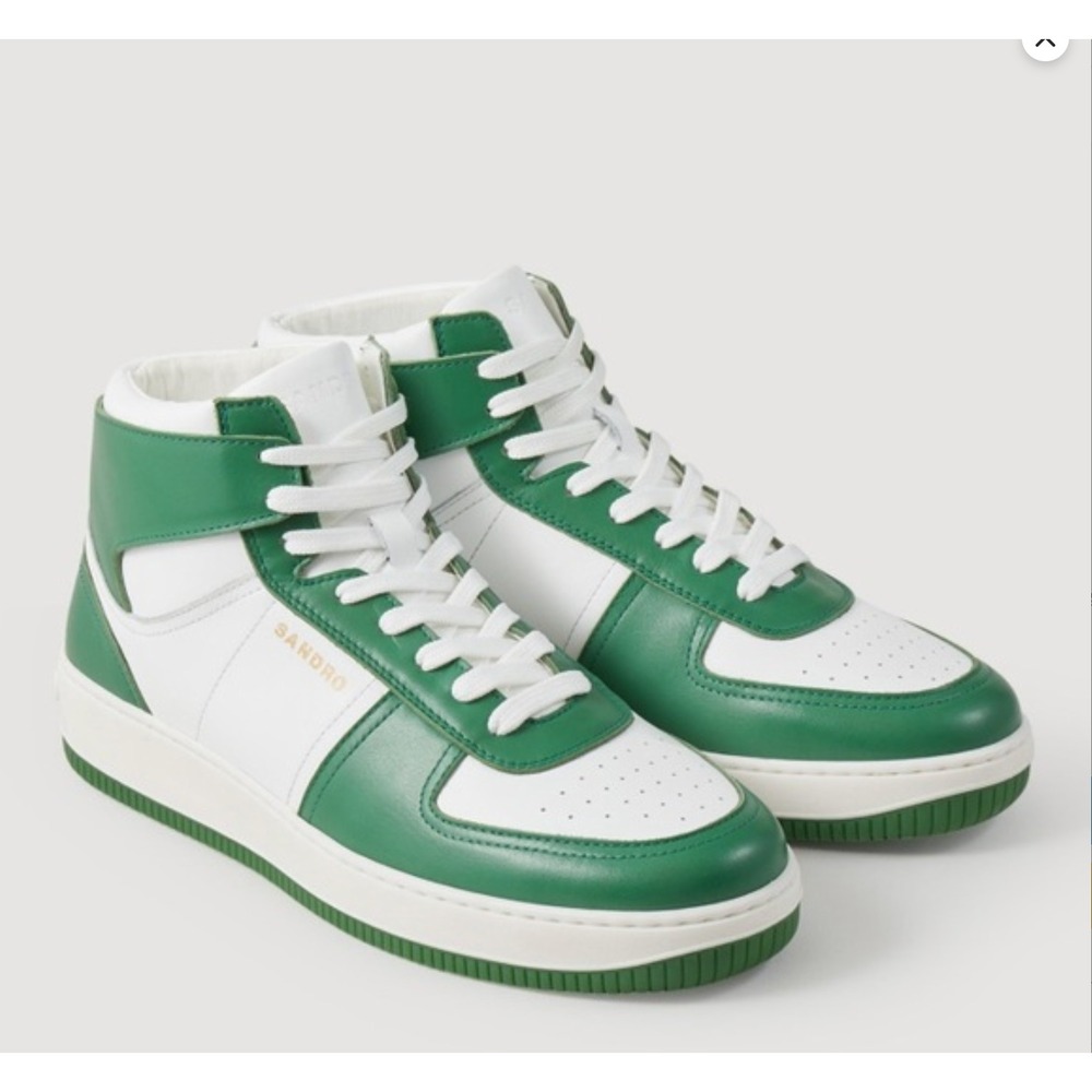 Sandro‎ Men's Green Two-Tone Leather High-Top Sneakers NEW NIB EU 43 US 10